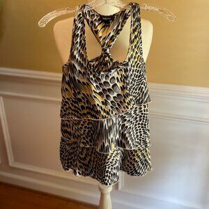 Womens Top "IZ Byer" Size L Fits Like M, Black Gray White Gold Multi